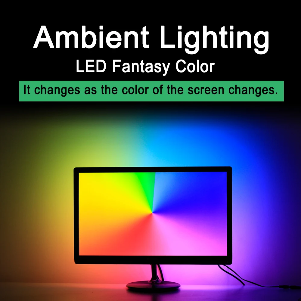 DIY Ambient Computer Monitor Desktop PC Screen Backlight Lighting RGB USB Addressable WS2812B Smart LED Strip Full Kit