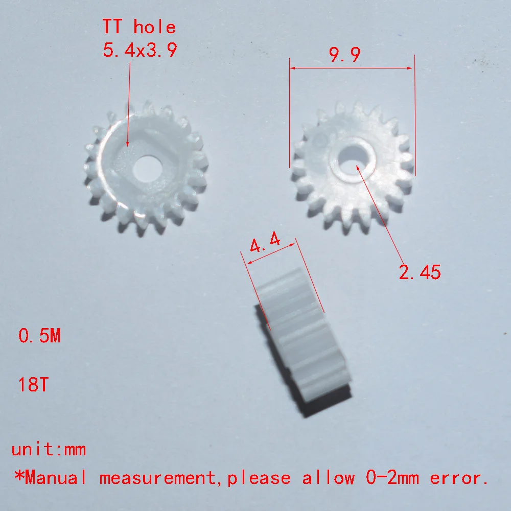 182.5A 0.5M TT Hole Pinion Plastic Gear Toy Accessories Technology DIY Model Parts Fits TT or N20 Motors 10PCS/LOT