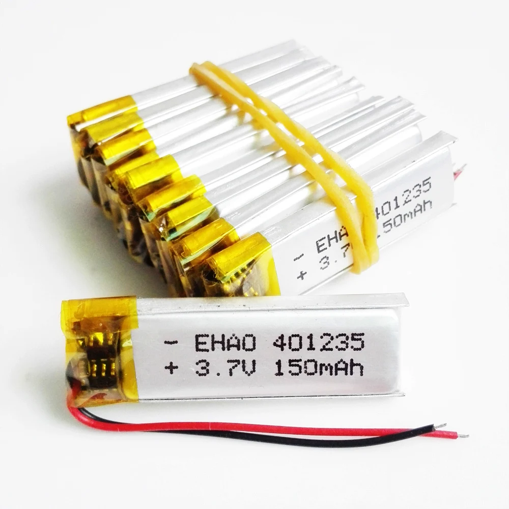 10 PCS 401235 150mAh 3.7V Lithium Polymer LiPo Rechargeable Battery Cells For Mp3 DVD Bluetooth Headphone Smart Watch MP4