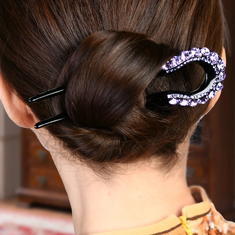 Vintage Hair Accessories Crystal Hairpins U-Shape Hair Stick Pin Hairclips Women Rhinestone Flower Hairpin Fashion Combs