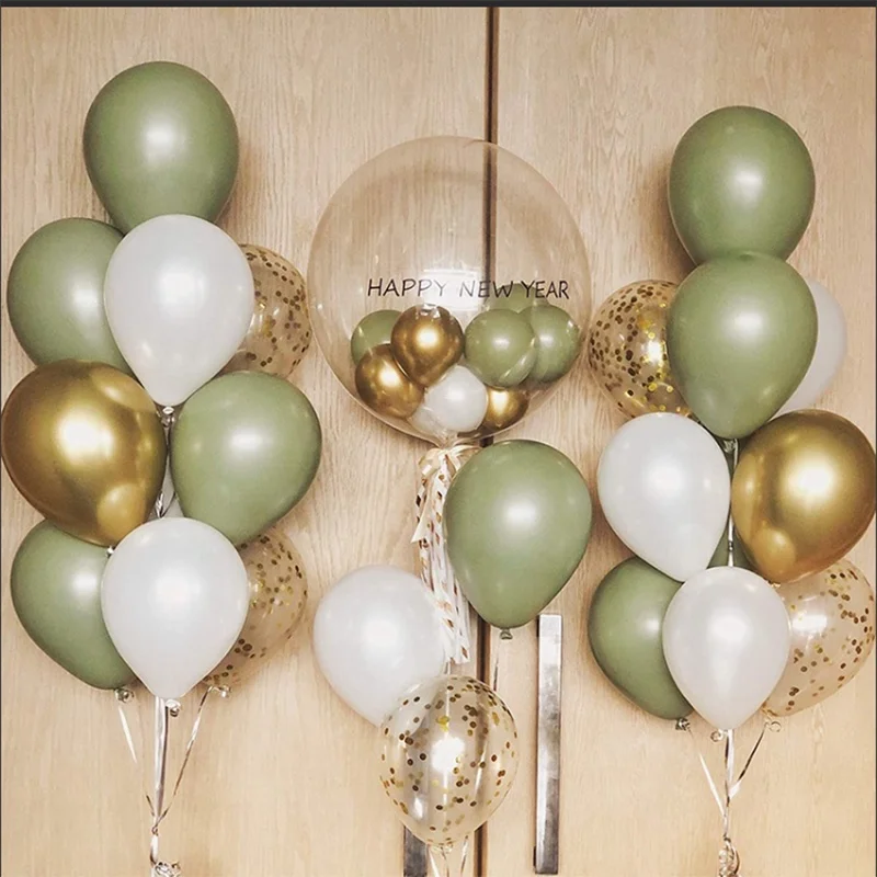 5/10/18inch Avocado Green Chrome Gold Metallic Latex Balloons For Baby Shower Marriage Decoration Air Ball Birthday Party Decor