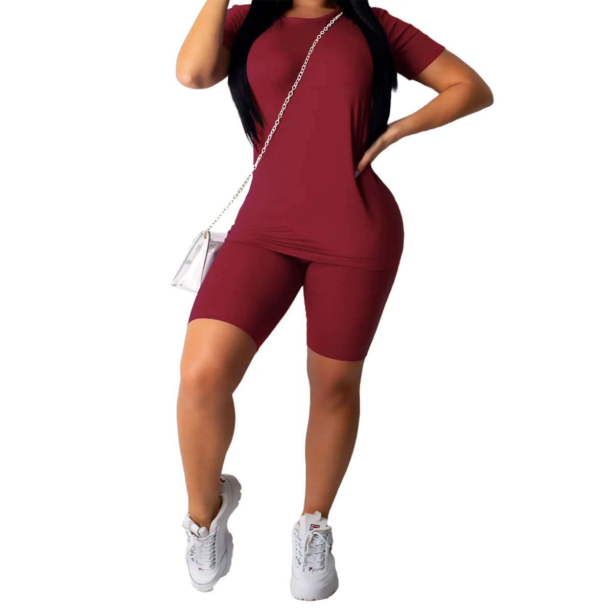 8Colors Solid Sports Suits Women Sets 2Pieces Running Fitness Clothing Short Sleeve T-Shirt+Biker Shorts Female Tracksuits