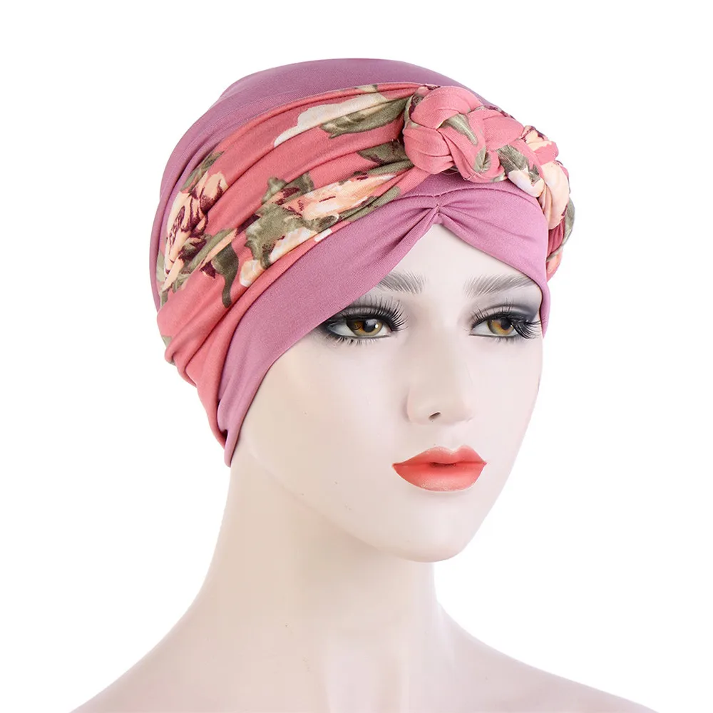 New Muslim Inner Hijab Cap Floral Print Women Turban Hat Fashion Bandana Cancer Chemo Cap Cross Headwrap Female Hair Accessories