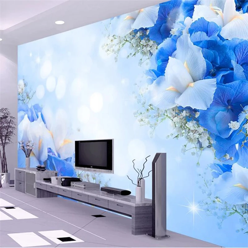 

wellyu Customized large murals fashion home decoration blue fantasy fashion flowers TV background wall wallpaper