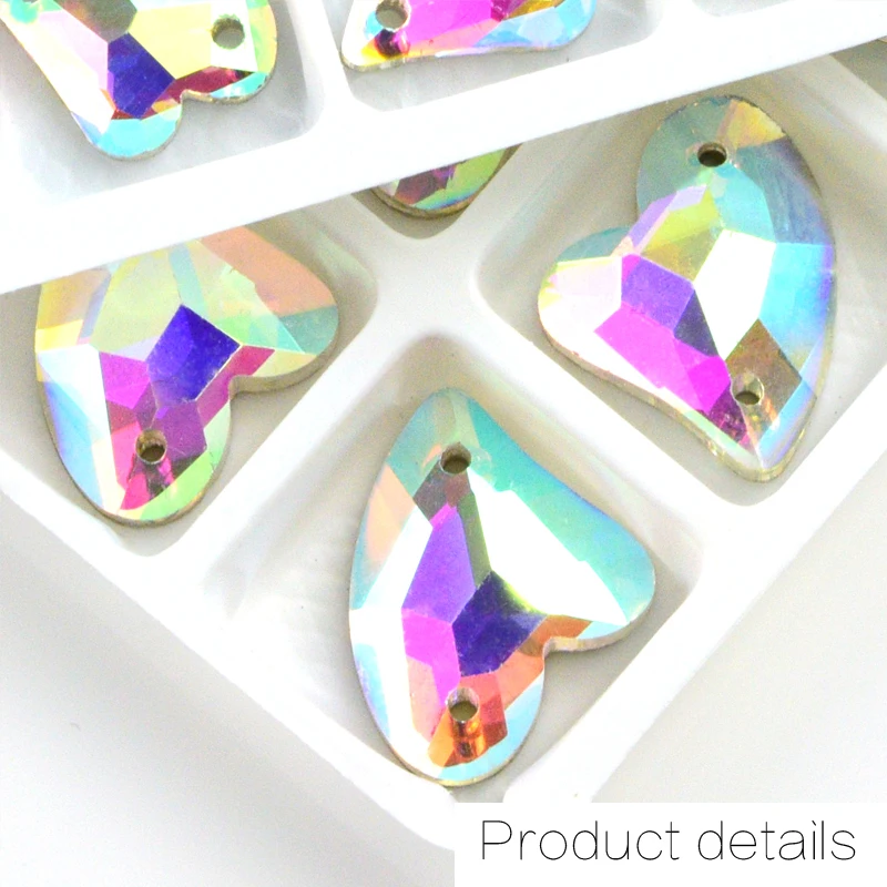 

Big/small Sew On Rhinestone Crystal AB Flat Peachheart shape 2 Holes Sewing On Stones Silver Base Beads DIY Clothing Decoration