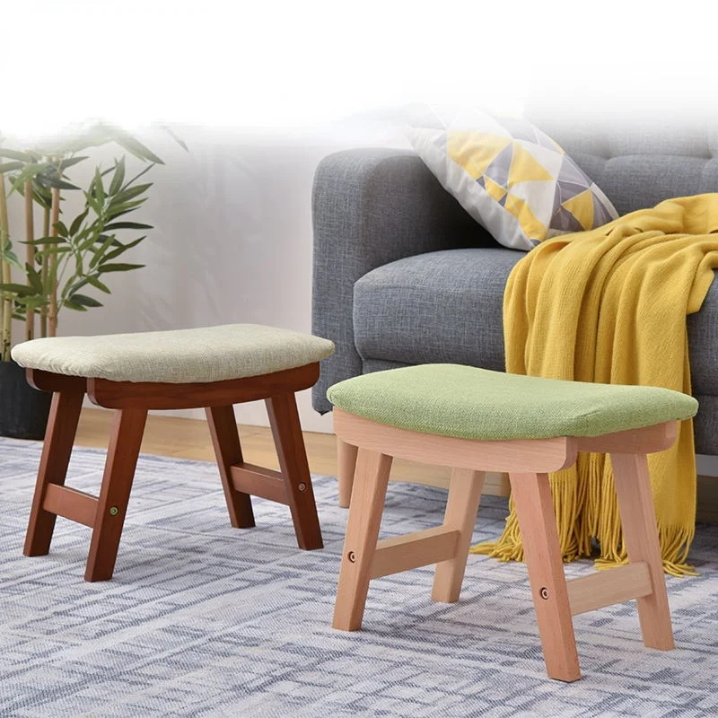 Solid Wood Stool Living Room  Small Bench Home Adult Footstool Sofa Shoe Changing  Fabric Low