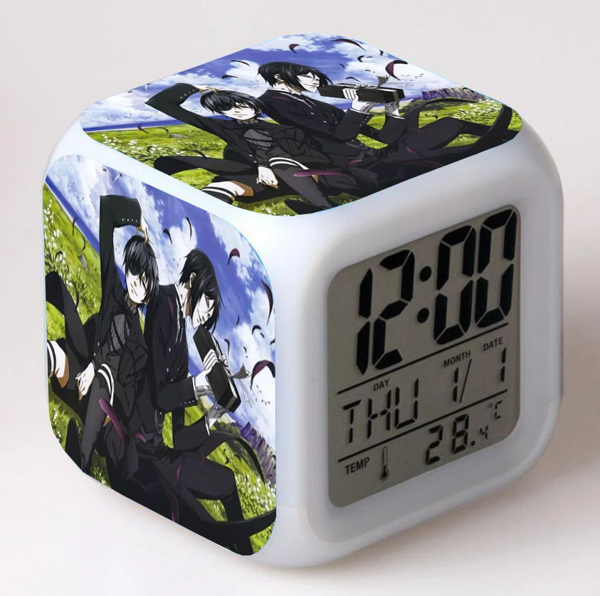 Anime Black Butler  Cartoon LED 7 Color Flash Digital Alarm Clocks Night Light Bedroom Desk Clock despertador Alarm-Clock