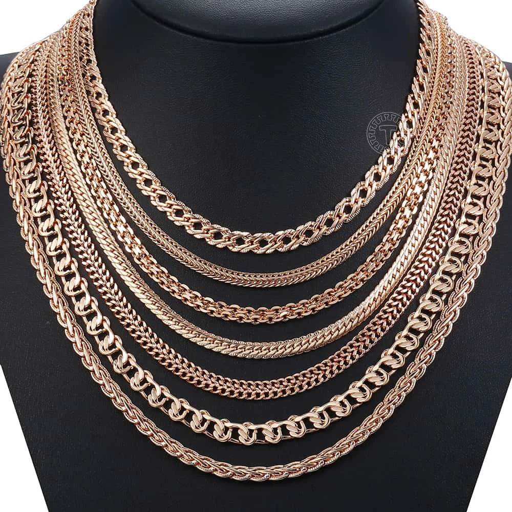 Womens Necklace Fashion Jewelry Foxtail Snail Weaving Hammered Link Chain 585 Rose Gold Color Necklace for Women 50/60cm LCN01