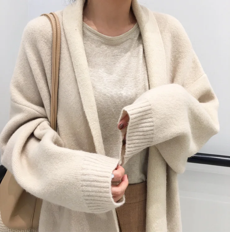 2021 autumn and winter new wool knitted coat medium long cardigan women loose warm sweater women cardigan