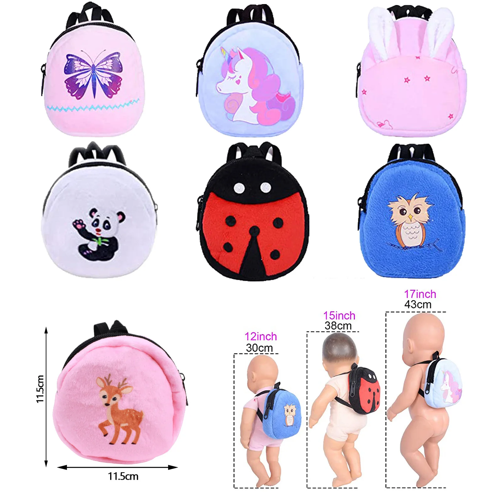 Doll Backpack Bag Unicorn Kitty Pattern Fit 12-18Inch Doll Clothes Accessory for 43cm Baby New Born Doll Cheap Kids Toys Girls G