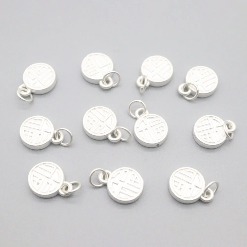 1pcs Genuine 999 Fine Silver Fu-Pattern Round Charm Pendant DIY Jewelry Blessing 0.63Inch H