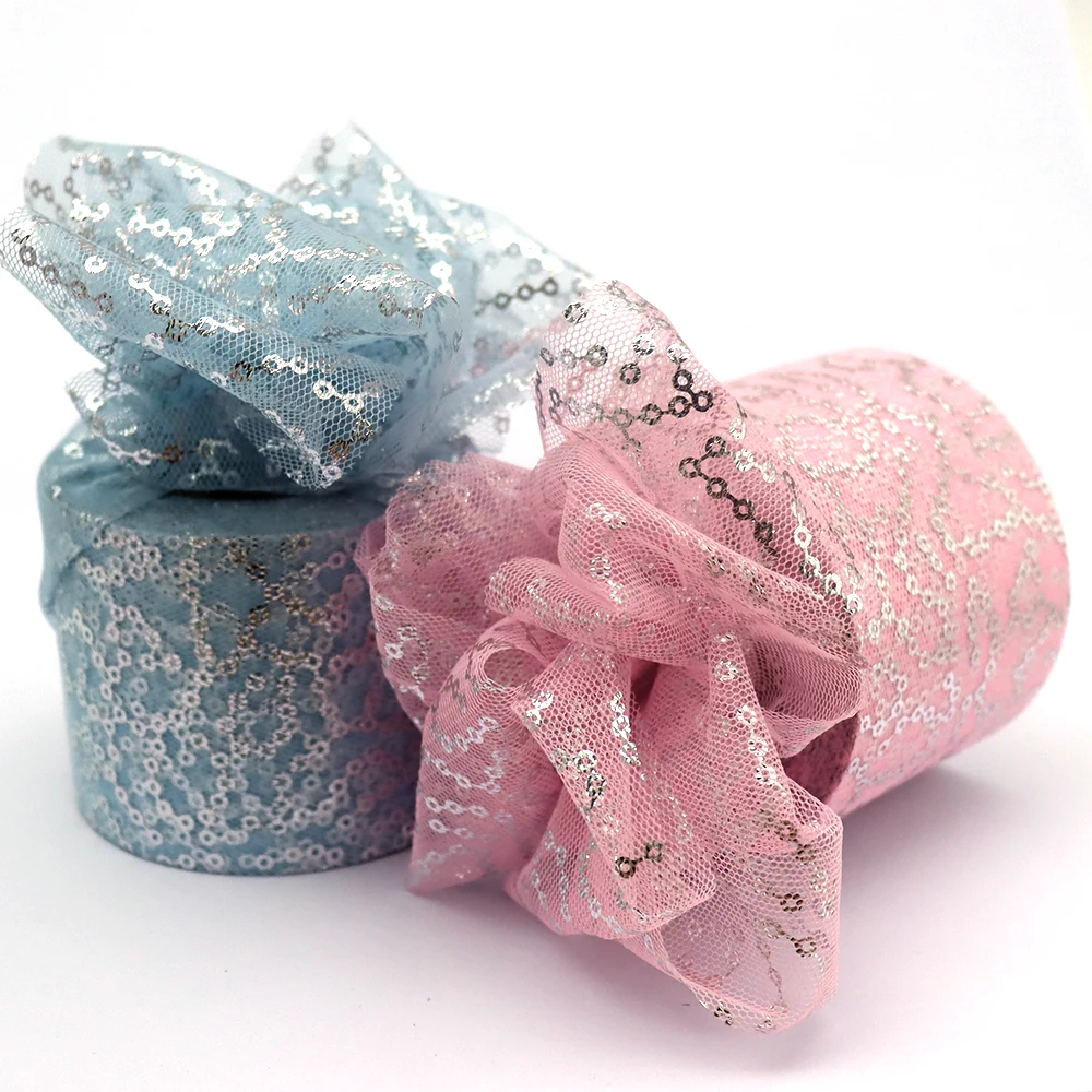 6cm 25yards Silver Sequin Organza Tulle Ribbon Glitter Mesh Tape For DIY Handmade Hairbow Headband Bowknot Poms Material Supply