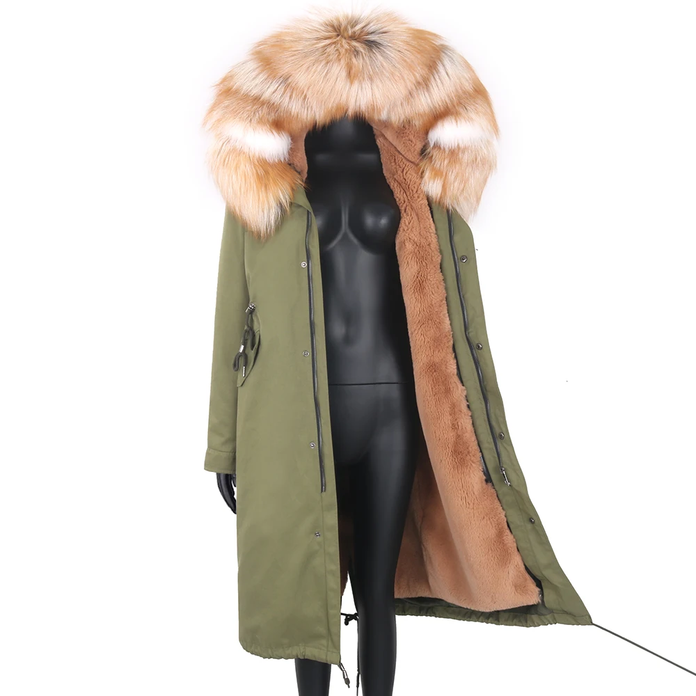 7XL Women X-Long Parka Real Fox Fur Coat Natural Fox Fur Collar Hood Thick Warm Removable Streetwear Parka New Winter Jacket