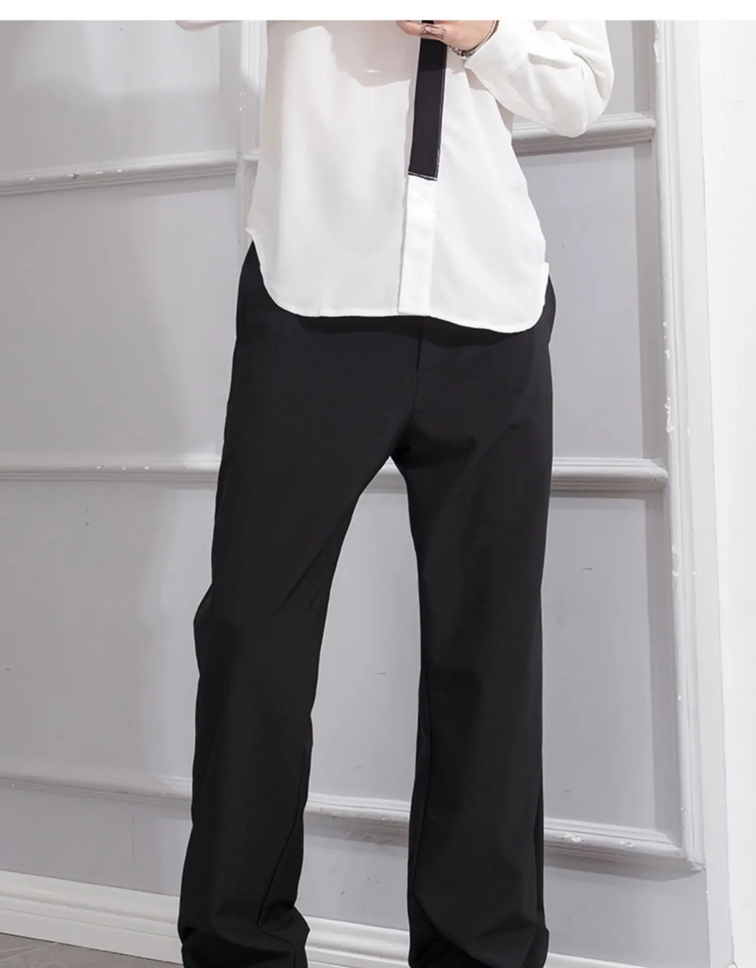 

Black casual pants versatile straight pants work men with back pocket can wear solid color in spring, summer and autumn