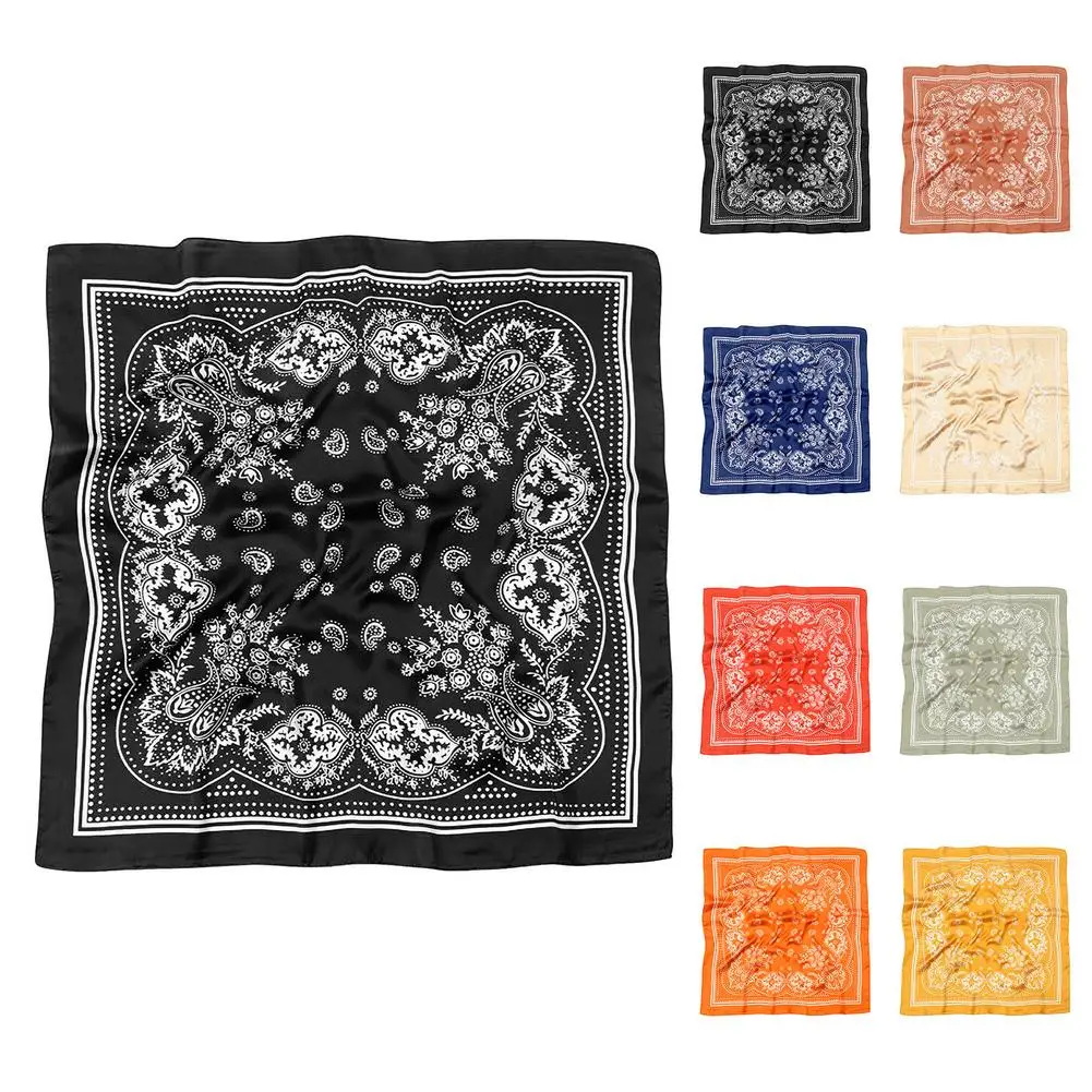 2021 Vintage Bandana Paisley Print Square Scarf Imitated Silk Scarf Chic Retro Headscarf Man/Women Fashion Headwear