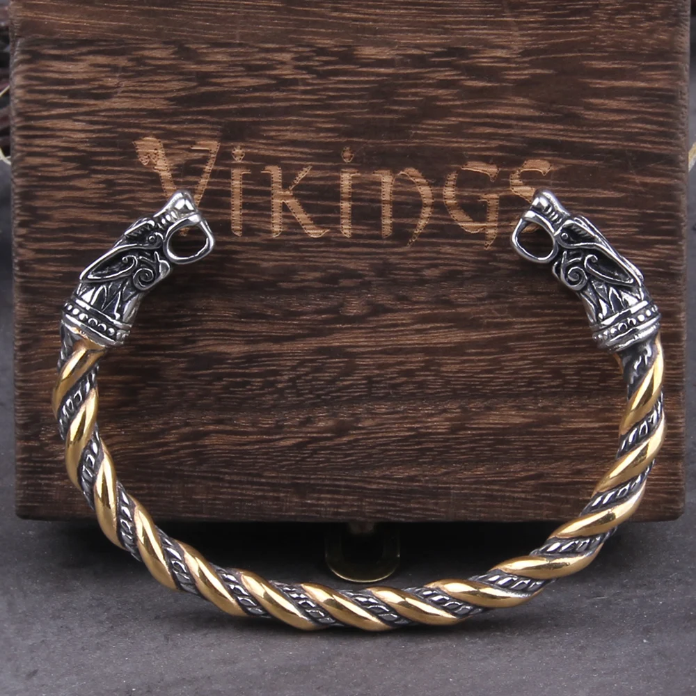 Stainless Steel Nordic Viking Norse Dragon Bracelet Men Wristband Cuff Bracelets with Viking Wooden Box view 3
