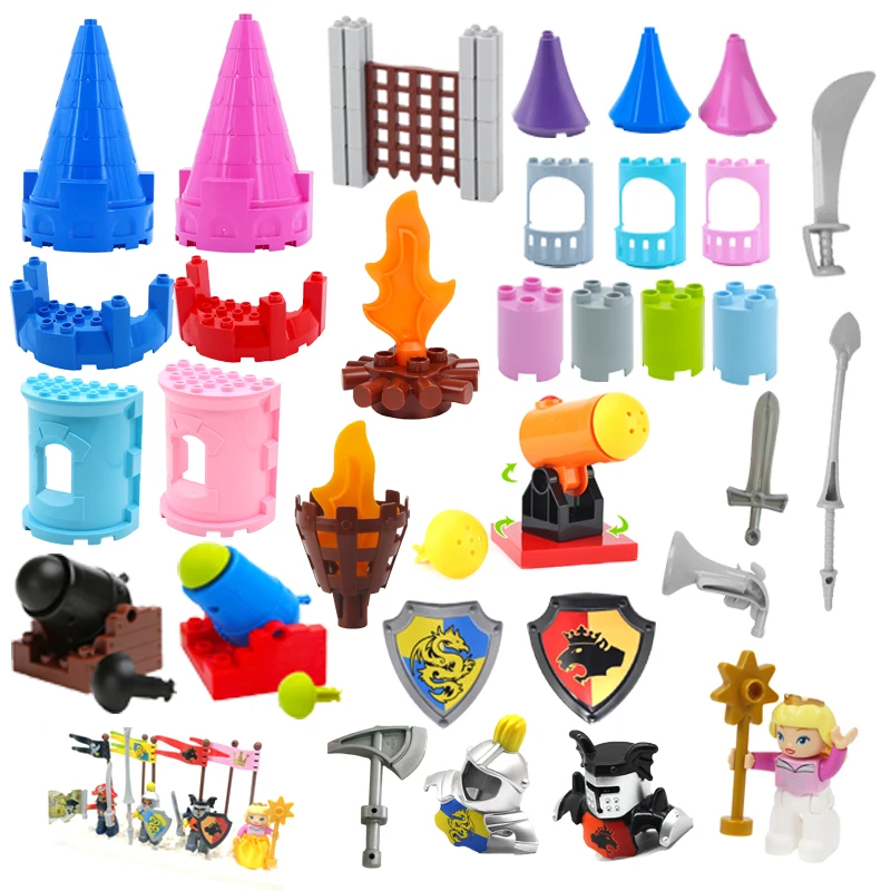 Classic Large Building Blocks Castle Accessories Kids Bricks Princess Fortress Torch Flag Tower Children Educational Toys Gift