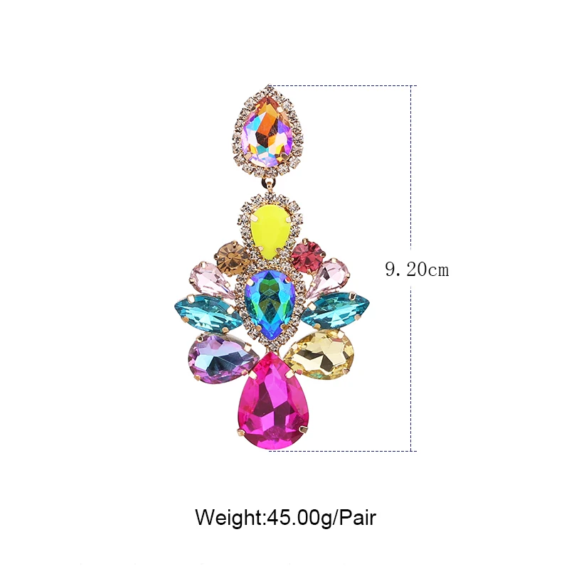 New Aretes Design Big Colorful Crystal Drop Earrings High-Quality Fashion Rhinestones Jewelry Accessories For Women Wholesale