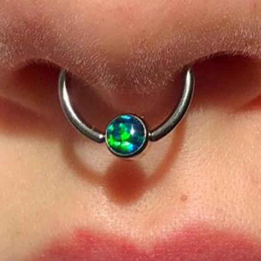 1PC G23 Titanium Opal Nose Ring piercing CZ Gem Ball Ear Septum Helix Tragus Cartilage Earrings BCR Piercings Body Jewelry BCR