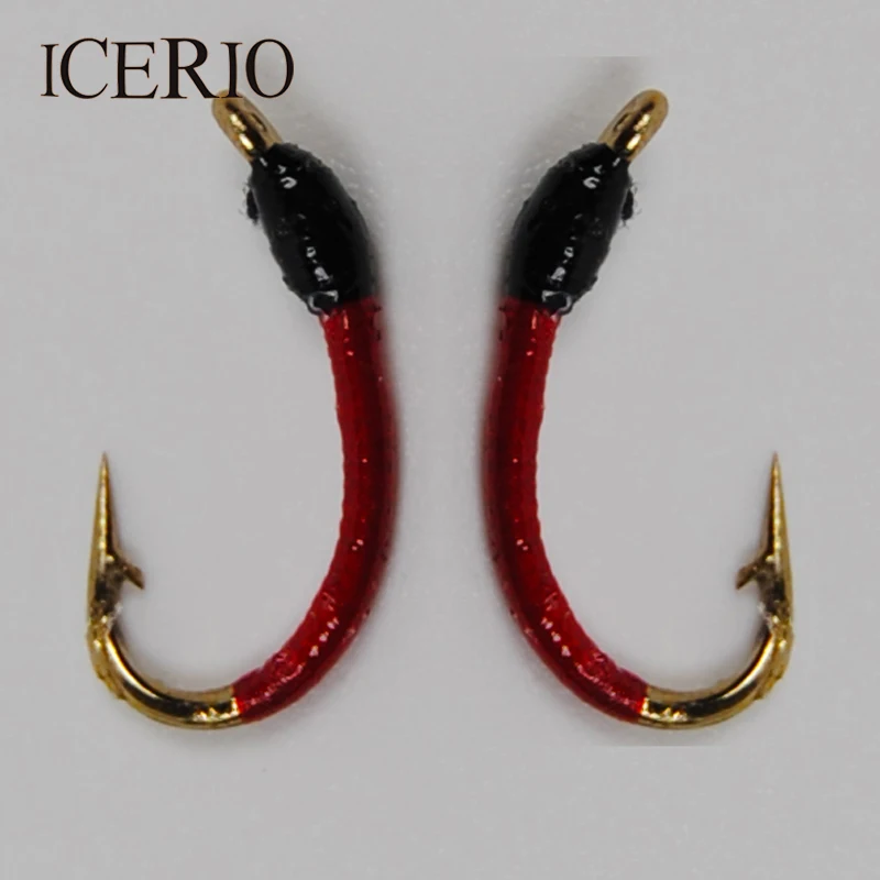 ICERIO 6PCS Red Body Larva Nymphs Trout Fly Fishing Lures #14