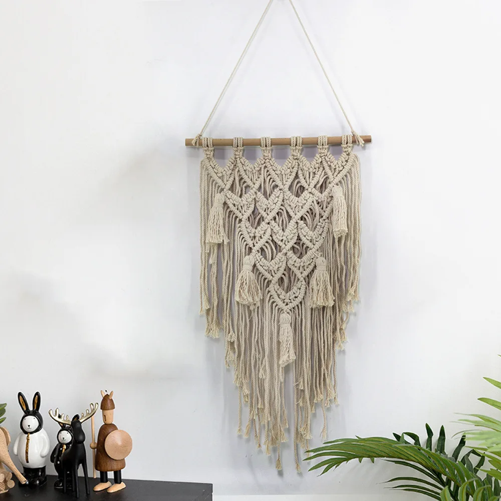 

Bohemian Hand-woven Tapestry INS Macrame Knitted Wall Hanging Tapestry Nordic Boho Style Cotton Tassel Tapestry Home Decoration