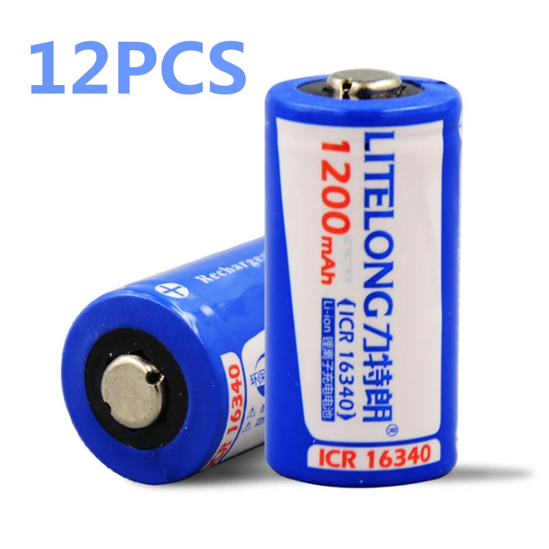 

12pcs/lot High power 3.7V 1200mAh ICR16340 rechargeable battery protection ICR16340 lithium ion rechargeable lithium battery