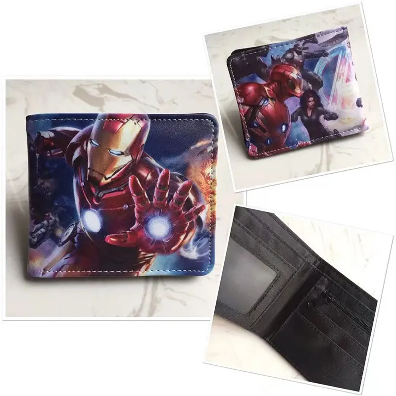 Marvel Anime Wallet Spider-Man Iron Man PU Shorts Coin Purse Fashion Casual Men's Wallet The Avengers The New Women's Wallet