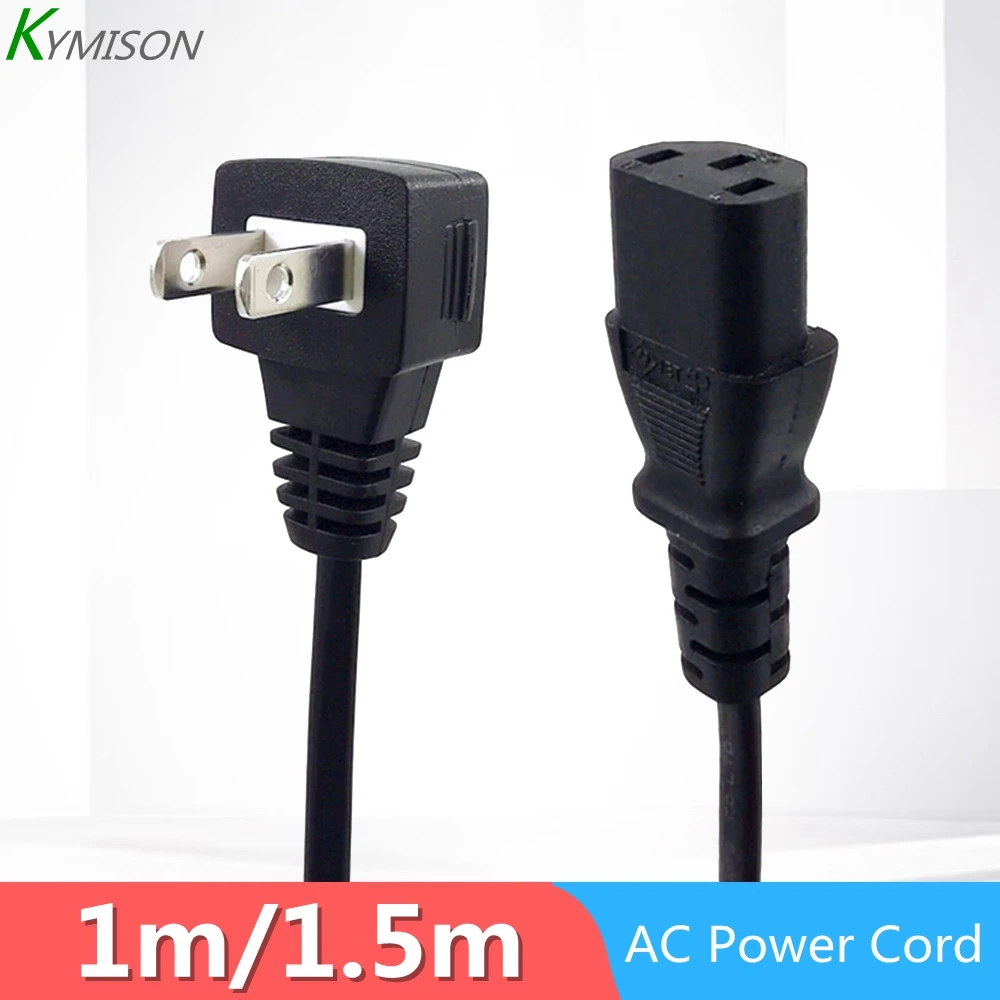 Universal 2 Prong Angle Plug to IEC 320 C13 AC Power Cord NEMA 1-15P to C13 For PDU UPS Extension Cable