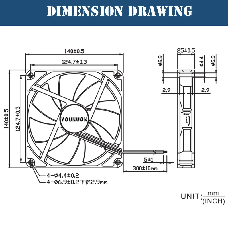 YOUNUON DC 140MM 5V 12V 24V 2PIN USB 140x140x25mm Dual Ball PC Brushless Case Cooling Fan 14025 14CM CPU Cabinet Cooler Fan