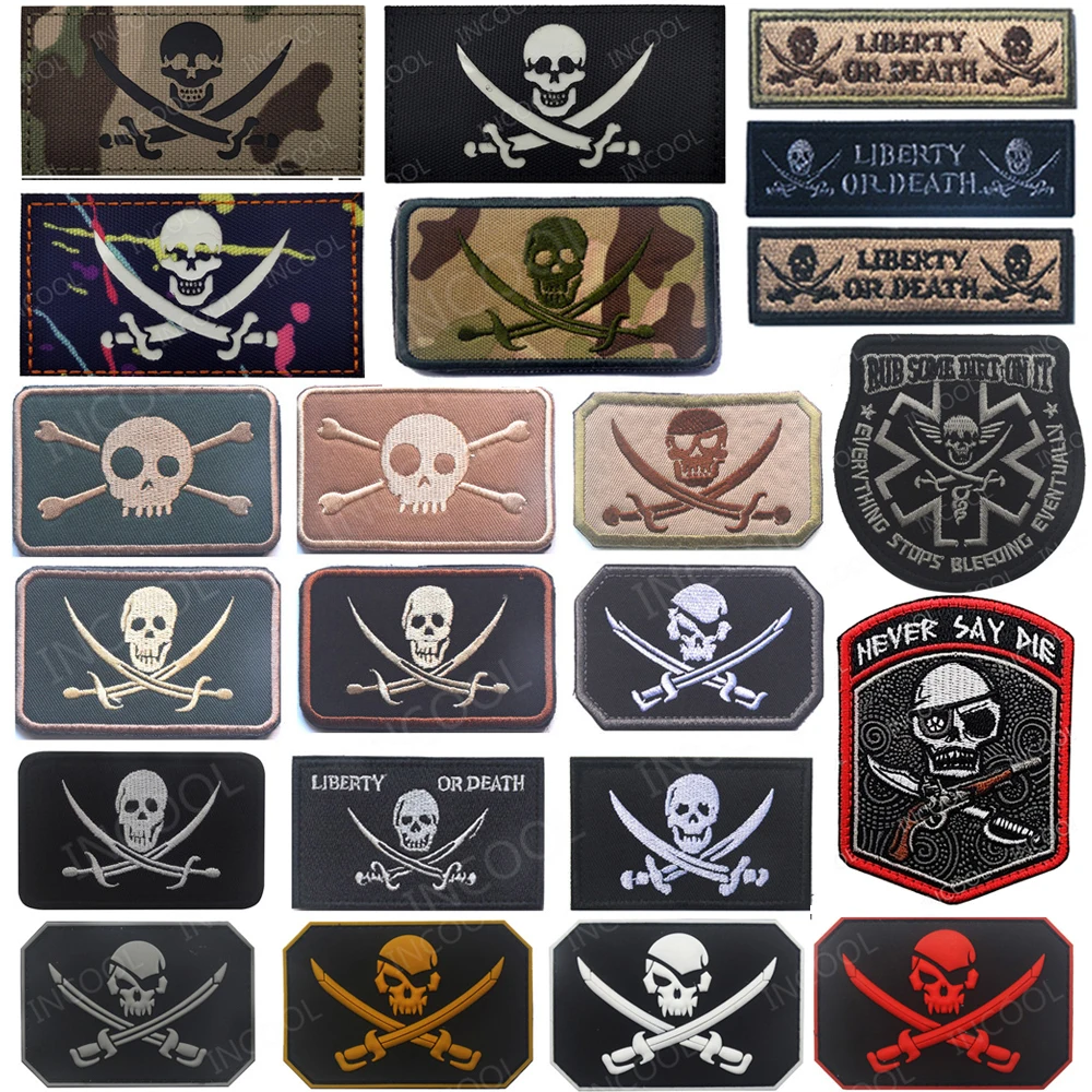 Skull Swords Embroidered Patches IR Reflective Patch Embroidery Rubber PVC Decorative Clothing patches For Backpack Cap