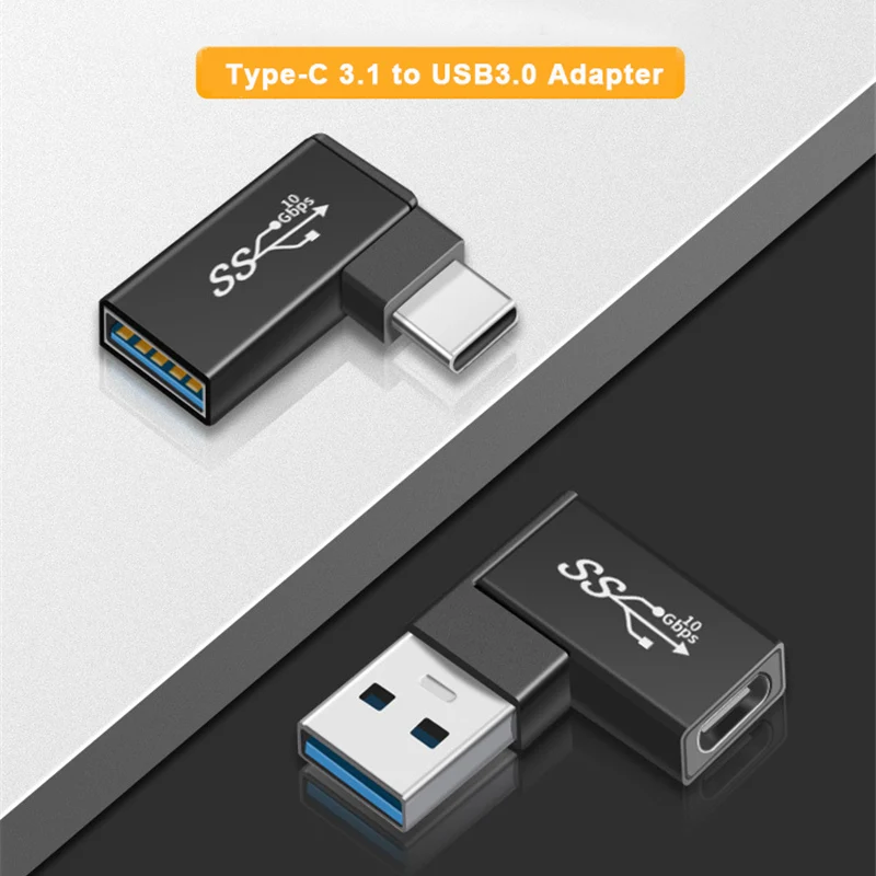 90 Degree USB3.0 Male to Type-C Female Adapter USB-A to USB3.1 Gen 2 10Gbps Convertor For SAMSUNG XIAOMI HUAWEI PC Laptop Tablet