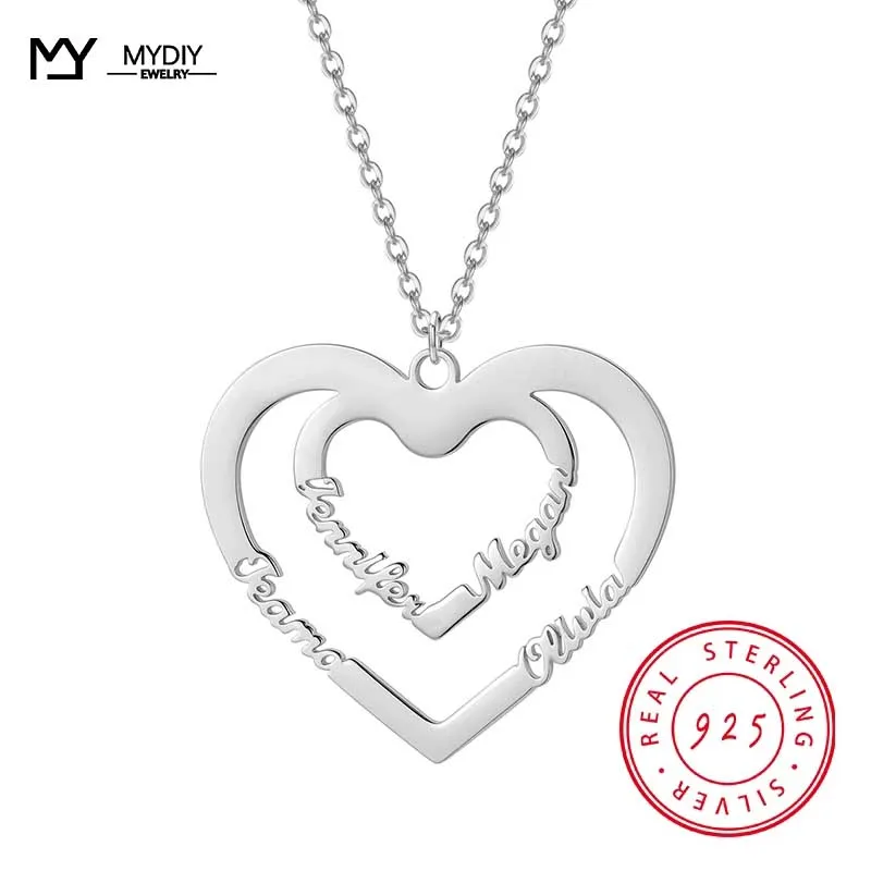 S925 Sterling Silver May new Fashion Elegant  Double Love Custom Name Necklace Women Wedding Party Fine Jewelry Gift Summer