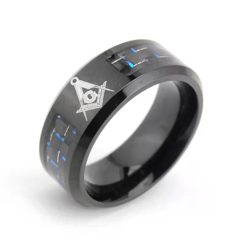 New Titanium Steel Half Ring Masonic Carbon Fiber Ring Classic Men\'s Party Meeting Jewelry Accessories Anniversary Gift