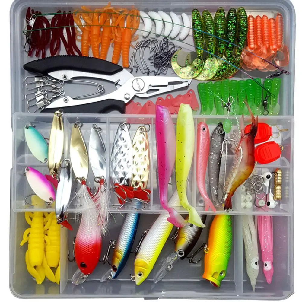 New  Fishing Lures Set Spoon Hooks Minnow Pilers Hard Lure Kit In Box Fishing Gear Tackle Kit Accessories