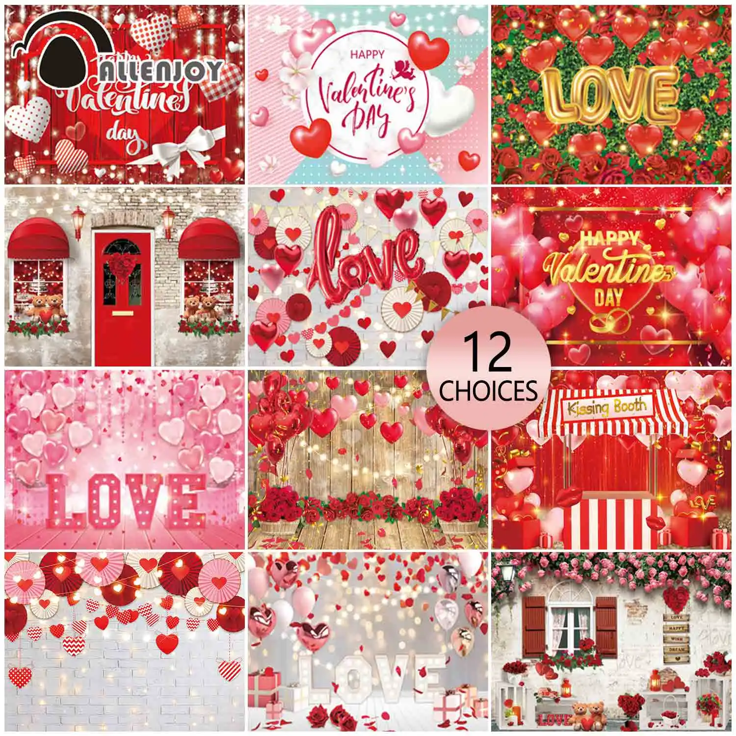 

Allenjoy Happy Valentine's Day Background Wedding Romantic Engagement Party Roses Spring Love Gold Bokeh Photobooth Backdrop