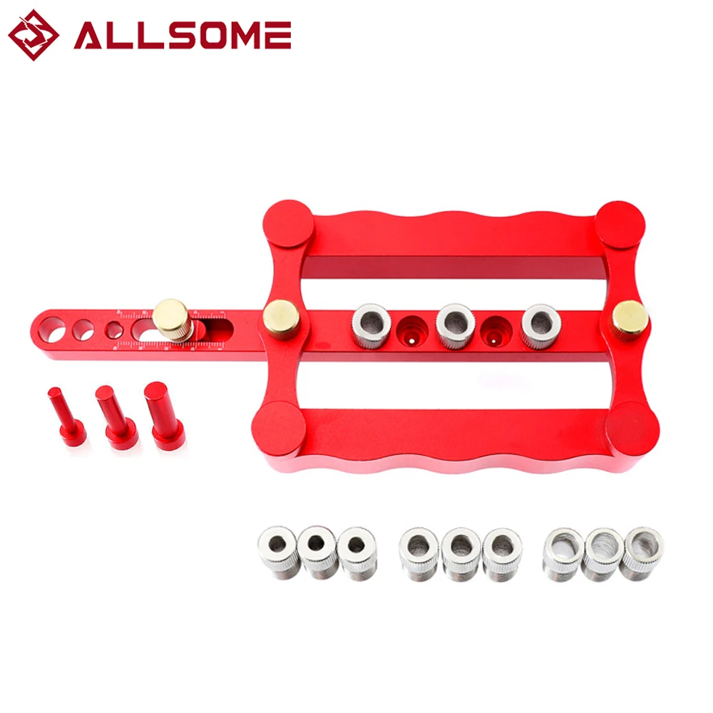 ALLSOME 6/8/10mm Self-centering Woodworking Doweling Jig Drill Guide Wood Dowel Puncher Locator Tools Kit for Carpentry