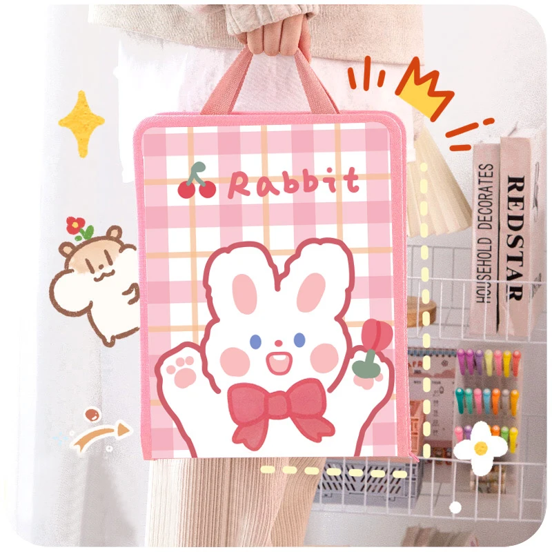 

Kawaii portable file bag zipper holding bag canvas repair bag presentation folder There are two styles Cute office accessories