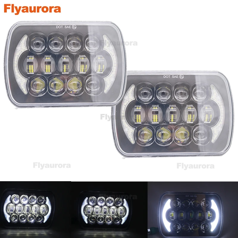 Flyaurora 5X7 7X6 Inch Retangular Feixe Farol Com High/How DRL Square Headlight for Jeep Cherokee XJ Wrangler YJ