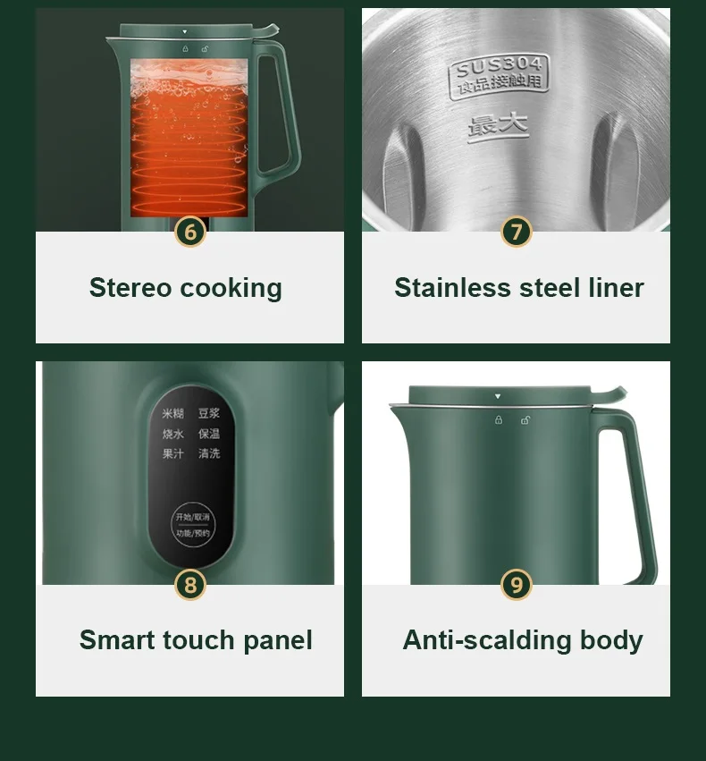 Blender Pembuat Susu Kedelai Elektrik 220V untuk Sarapan Multicooker Filter Gratis Pembuat Jus Buah Mixer Fungsi Pemanas Otomatis