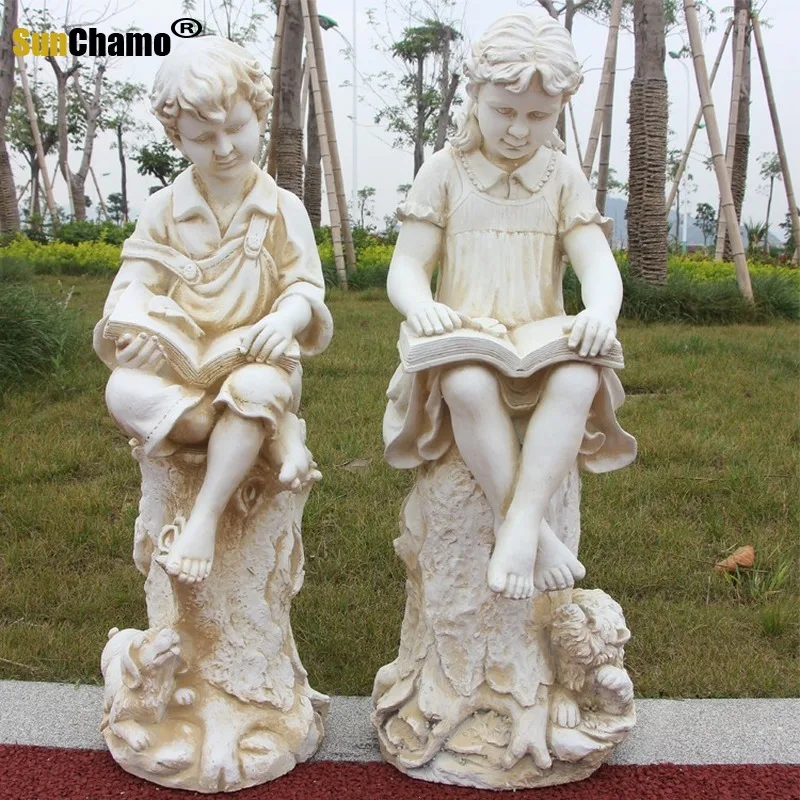 Creative Campus Garden Sculpture Furnishing European-style Reading Book Figures Works Art Home Decoration Floor Ornaments