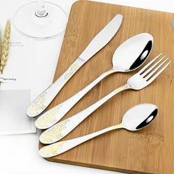 Silver Stainless Steel Cutlery Set Spoons Teaspoons Knives Forks Gold Dinnerware Flatware Set Silverware Kitchen for Tableware