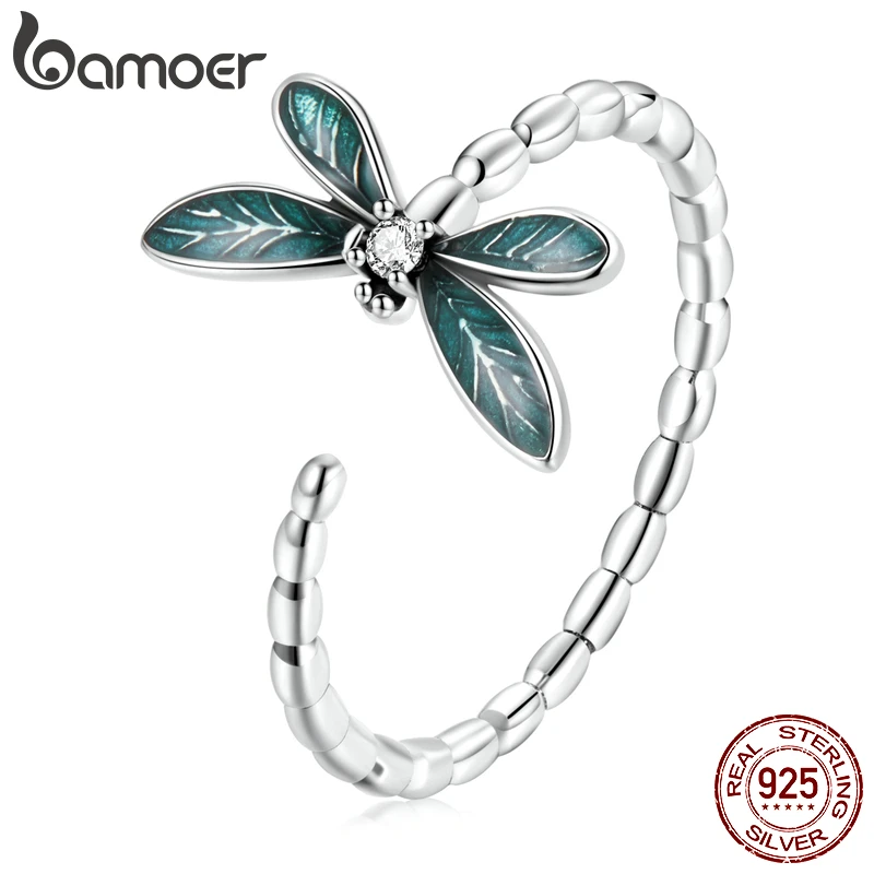 BAMOER Authentic 925 Sterling Silver Vintage Dragonfly Open Ring for Women 2021 New Trendy Fine Jewelry Set Friendship Gift