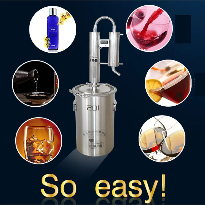 20L Stainless Steel Distilling Still for Home Brewing Self-Brewed Wine Liquor Fruit Liqueur Distiller Machine