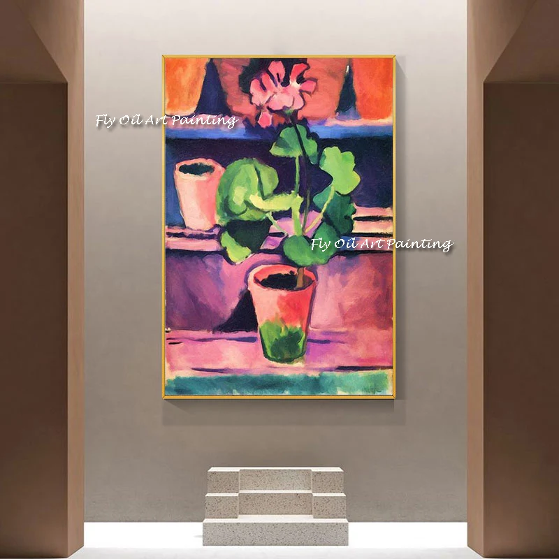 

The Pink Flower Green Plant 100%Hand Painted Oil Painting Arts on Canvas Paintings Large Wall Decor For Living Room Nature View