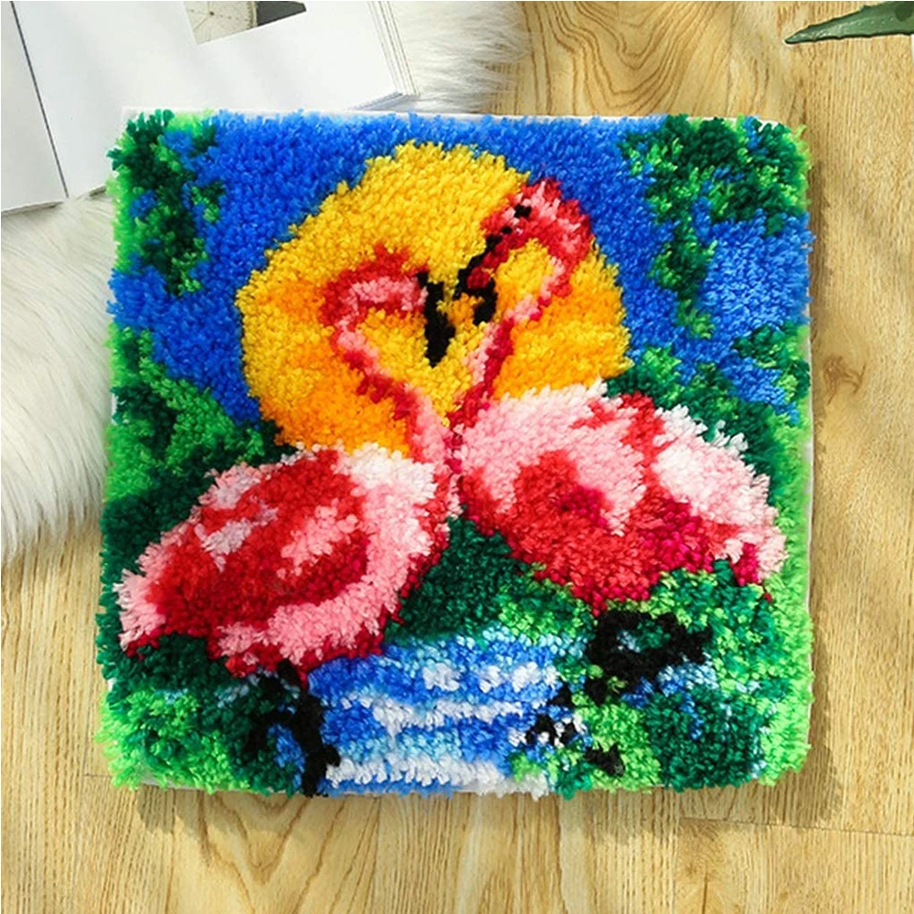 Latch hook pillow kit with Pre-Printed Pattern Crafts for adults Embroidery cross stitch kit Cushions Flamingo Handcrafts