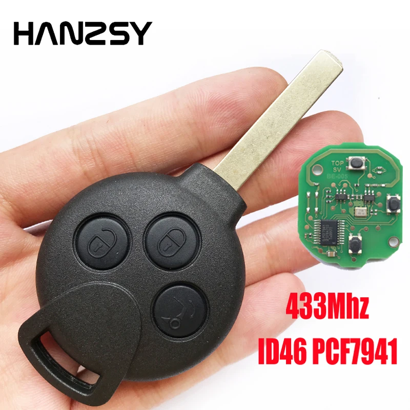 

HANZSY 3 Button PCF7941 433Mhz Smart Key for Mercedes Benz MB Smart City 451 Fortwo Forfour Car Remote Key Uncut blade