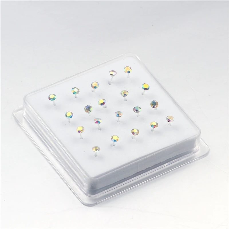 3MM AB Colorful Crystal Nose Studs Rings for Women Body Nose Piercing Bone Ball End Pin Nostril Jewellery 20PCS
