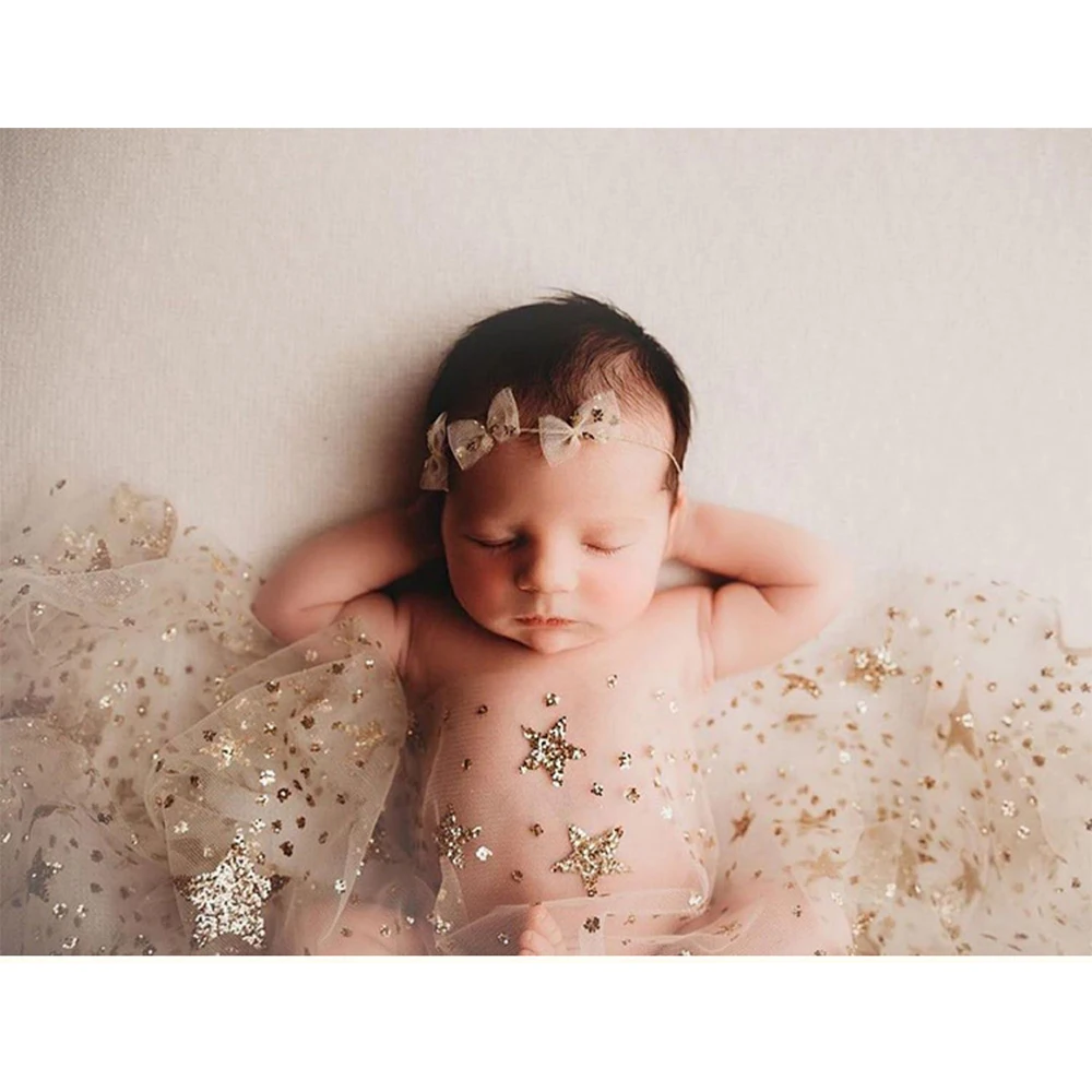 Newborn Photography Props Bling Star Wrap Baby Blanket Photo Background Bronzing Fabric Glitter Cloth Photo Studio Accessories