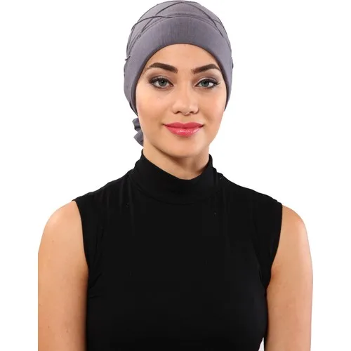 Seedlings Bamboo Ribbed Back Rose Accessorized Dark Gray Hijab Bathing Cap