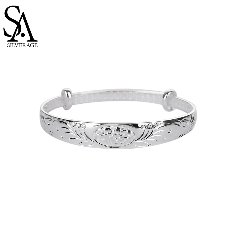 

SA SILVERAGE Send Mom A Gift for Popular Jewelry S925 Silver Jewelry Ladies Blessing Carving Bracelet for Women Trendy 2021